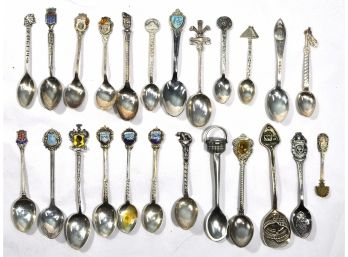 Lot 24 Vintage Souvenir Spoons Sterling Silver .800 Silver