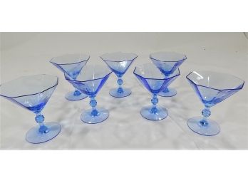 Seven Blue Art Deco Cocktail Martini Glasses