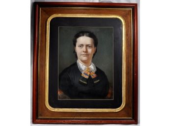 Antique 19th Century Young Victorian Woman Pastel Portrait