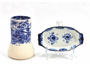Antique DELFT Tray & English Pottery Vase
