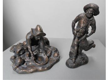 2 Patinated Bronze Sculptures