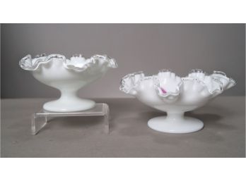 Vintage Fenton Ruffled Milk Glass Pedestal Bowls