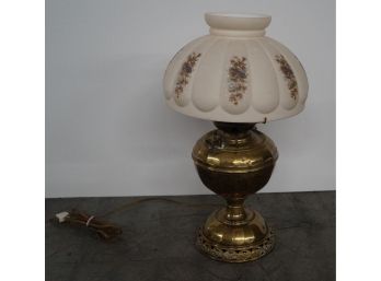 Antique Brass Kerosene Oil Lamp Base And Shade