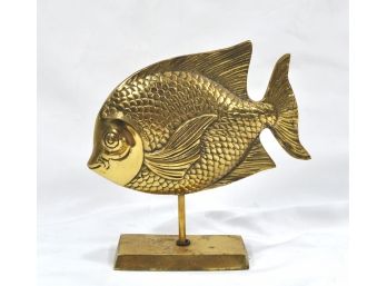 Large Vintage Brass Fish Figure On Stand