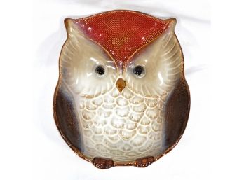 Vintage OWL Glazed Pottery Art Bowl