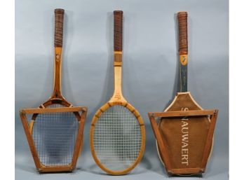 Lot 3 Vintage Wood Tennis Racquets: Wilsons, Snauwaert, TAD Davis