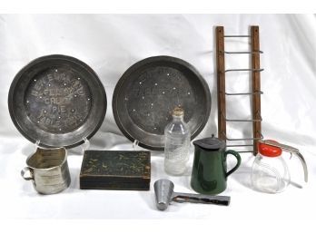 Vintage Estate Lot Of Miscellaneous Items: Enameled Pitcher, Coca Cola Bottle, Bar Items