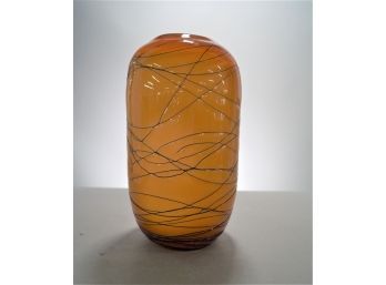 Tall Amber And Black Art Glass Vase