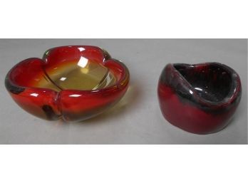 Pair Of Art Glass And Ceramic Bowls