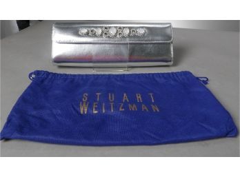 Stuart Weitzman Silver Bejeweled Evening Bag