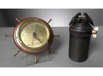 Vintage Nautical Weather Barometer And Grenade Launcher