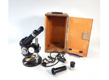 Vintage Carl Zeiss Microscope With Wooden Box
