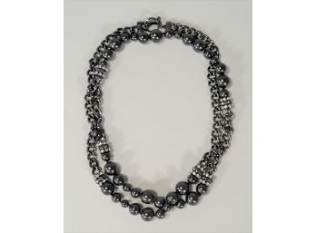 Givenchy Black Pearl, Rhinestone And Gunmetal Chain Necklace