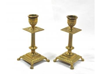 Pair Antique Brass Candlesticks Candle Holders