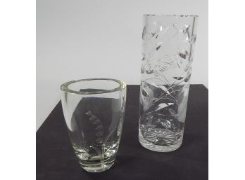 Pair Of Glass Etched Vases