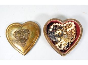 Vintage Costume Jewelry In Heart Shaped Box