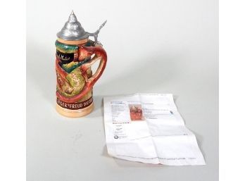 Vintage German Hunting Beer Stein With Fox Handle