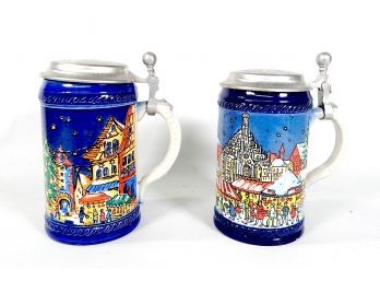 Pair Vintage Marzi & Remy German Annual Christmas Steins