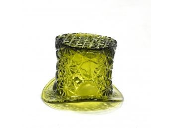 Vintage Fenton Olive Avocado Green Glass Daisy & Button Top Hat