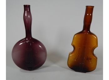 Pair Of Glass Bottles Instrument Shaped