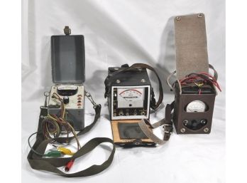 Lot 3 Vintage Voltmeters With Cases