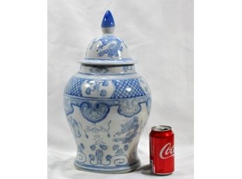 Large Blue & White Asian Lidded Jar