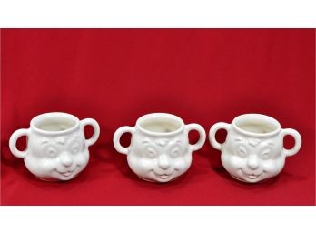 Set 3 Vintage Pfaltzgraff USA Heritage White Teddy Bear Child's Mug Cups