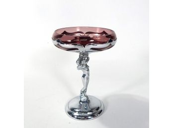 Vintage Farber Bross Chrome & Glass Nude Pedestal Bowl