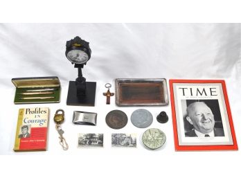 Estate Lot Of Miscellaneous Items- 12k Gold Cross Pens, 1939 Time Magazine, Kennedy Book