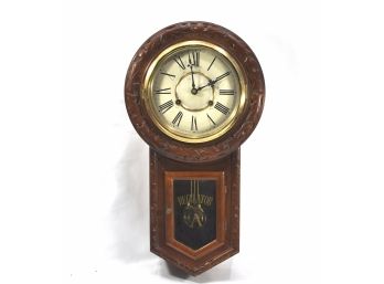 Vintage Regulator Wall Clock Carved Wood Case