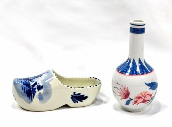 DELFT Hand Painted Shoe & Elizabeth Arden Vase