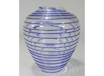 Spiral Blue And Clear Glass Vase