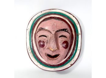 Vintage Live Size Carved Wood Mask - Hand Painted