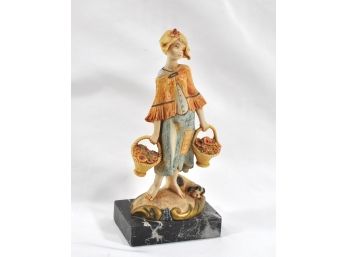 Vintage Simonelli Flower Girl With Dog Figurine On Marble Base