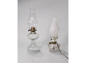 2 Oil Lamps - One Converted To Electric