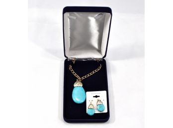 Turquoise Pendant Necklace & Earrings Set