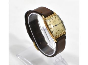 Vintage ELGIN DE LUXE 10k GF Wristwatch With Leather Strap