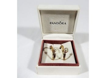Authentic PANDORA Sterling Silver Open Hoop Earrings Original Box