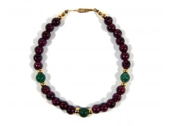 Vintage Garnet Jade & 14K Gold Bead Bracelet.