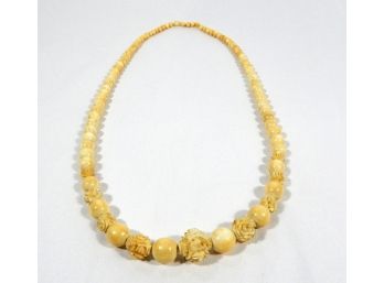 Antique Chinese Graduated Carved Bead Ivory Necklace
