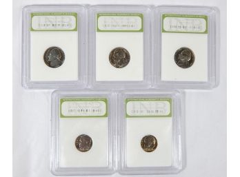 Lot 5 INB Certified Nickle & Dime Coins