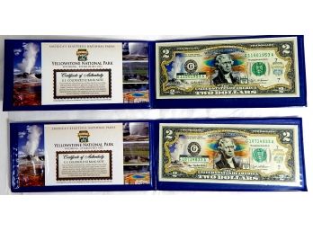 Lot 2 Commemorative Two Dollar Bills - 2000 Yellowstone National Parks W/COA