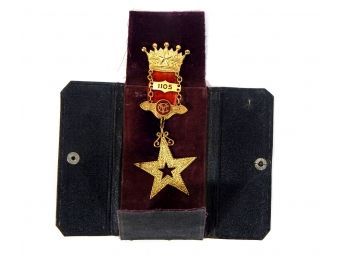 Antique Sterling Masonic Jewel Star Medal Original Pouch