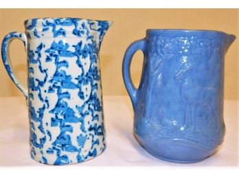 Two Antique Stoneware Decorated Pitchers