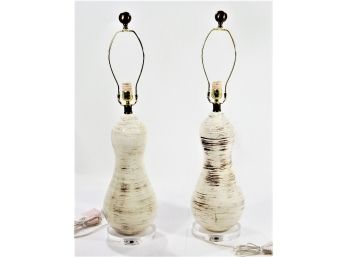 Pair Of Ceramic And Lucite Lamps