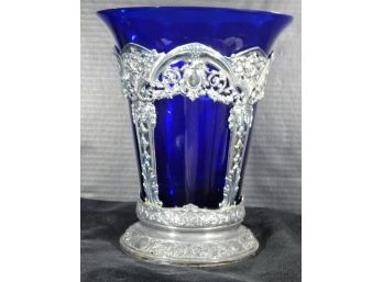 Cobalt Blue Glass Vase In Silver Plate Mount