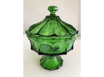 Vintage Fostoria Emerald Green Coin Compote