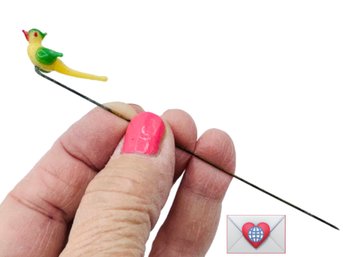 Antique Hand Blown Art Glass Swallowtail Yellow And Green Bird Hat Stick Pin