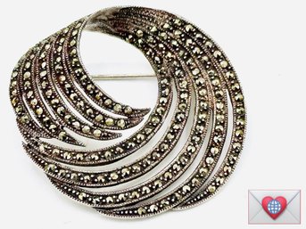 Art Deco Sterling Frond Wreath Brooch Absolutely Loaded With Hand Set Marcasites ~ Gorgeous Vintage Piece