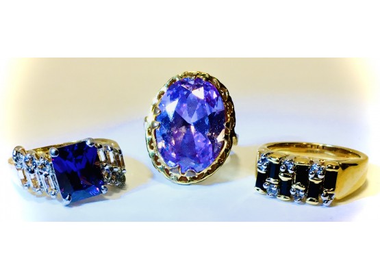Lovely Trio Of Costume Rings With Paste Gemstones